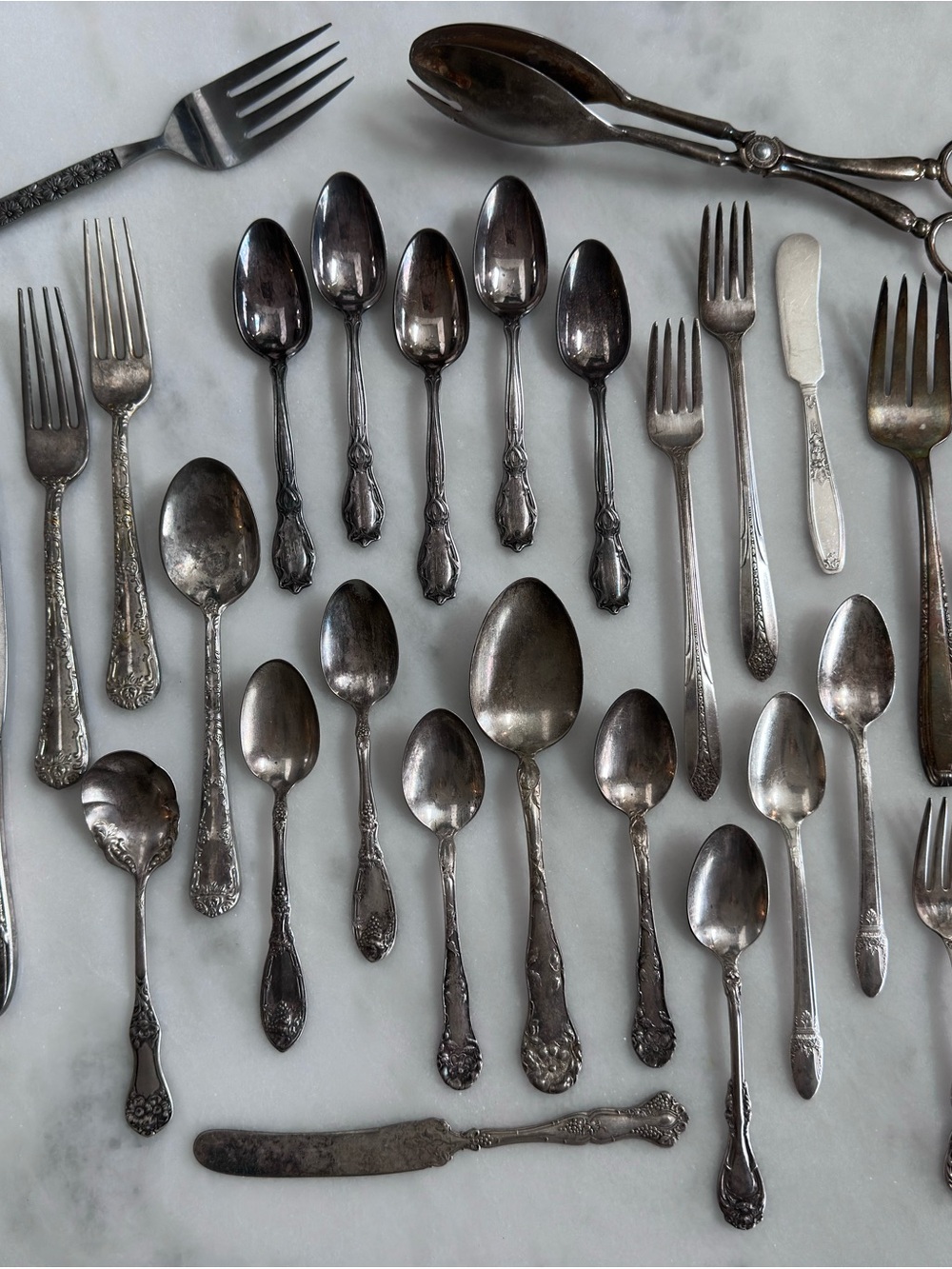 Vintage Mixed Silver-Tone Flatware Set - Assorted Spoons & Forks